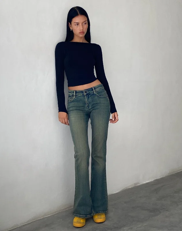 velvet-bamboo pants plush -velvet-bamboo pants plush -Low Rise Flared Jeans in Green Wash