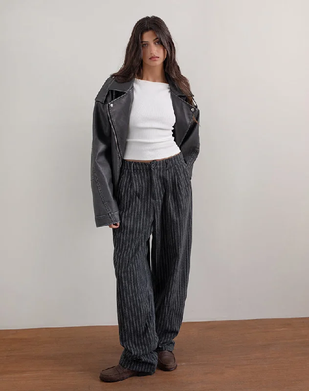 silk-bamboo pants luxe -silk-bamboo pants luxe -Misha Wide Leg Trouser in Pinstripe Black