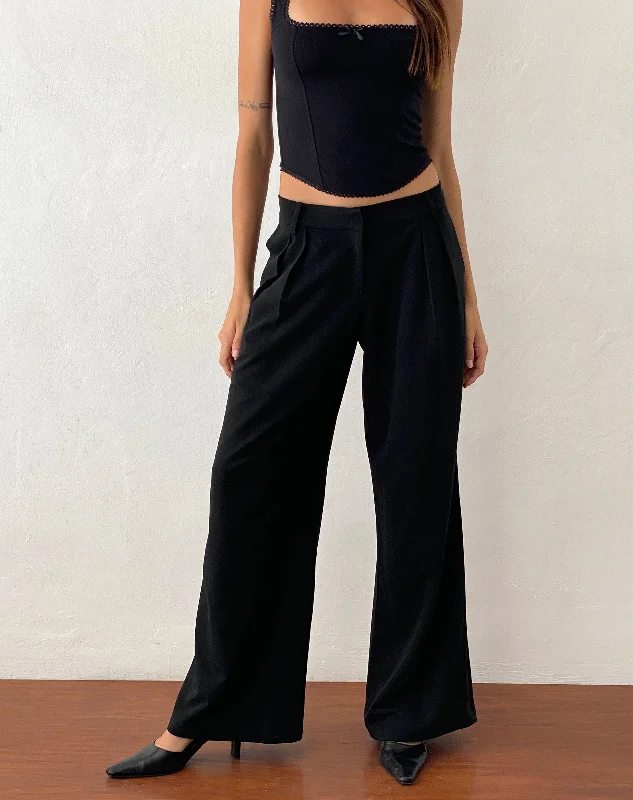 pants women dusk amber -pants women dusk amber -Nailaka Low Rise Wide Leg Tailored Trouser in Black