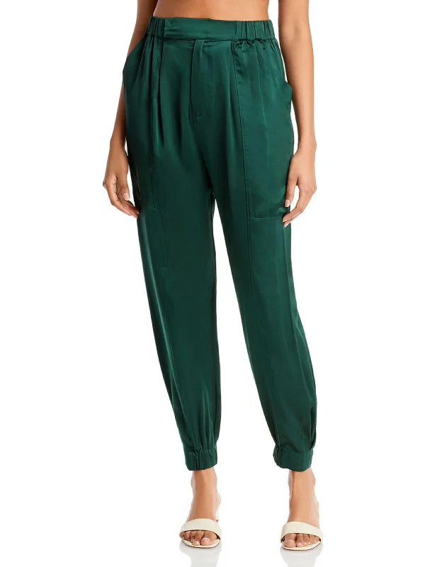 clove pants rich tone -clove pants rich tone -Neha Womens Silk Pleated Jogger Pants