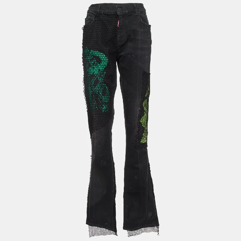 long pants summer layer -long pants summer layer -Off-White Black Embroidered Denim Flared Jeans