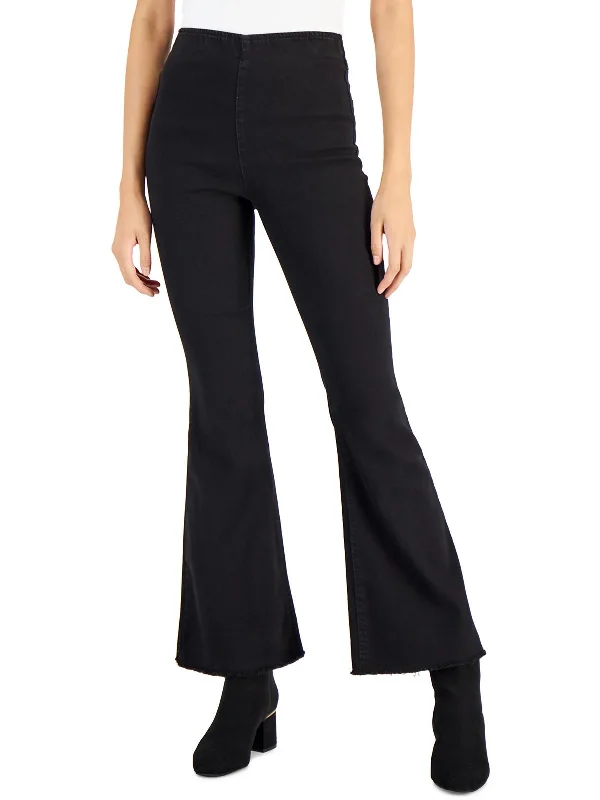 knit-bamboo pants hybrid -knit-bamboo pants hybrid -Petites Womens Stretch High Rise Flare Jeans