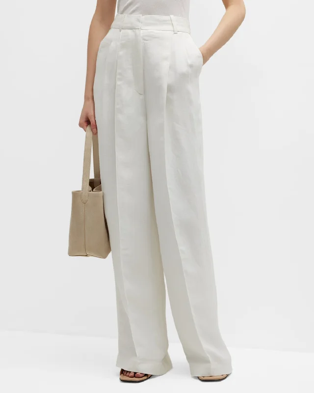 organic linen pants eco -organic linen pants eco -Pleated Wide-Leg Linen Pants