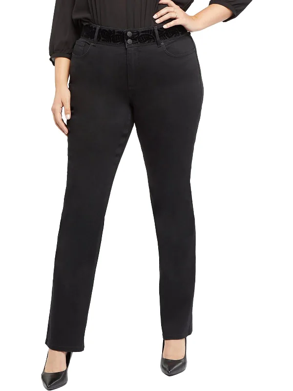 hemp-cotton pants eco -hemp-cotton pants eco -Plus Marilyn Womens Flocked Mid-Rise Straight Leg Jeans