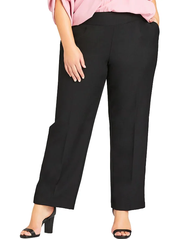 cropped pants beach vibe -cropped pants beach vibe -Plus Womens Mid-Rise Office Straight Leg Pants