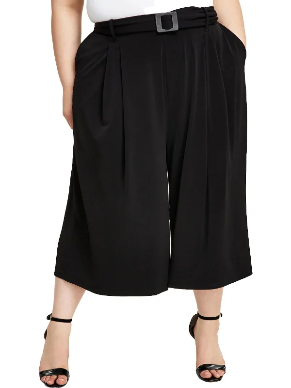 mosaic-bamboo pants bold -mosaic-bamboo pants bold -Plus Womens Pleated Cropped Wide Leg Pants