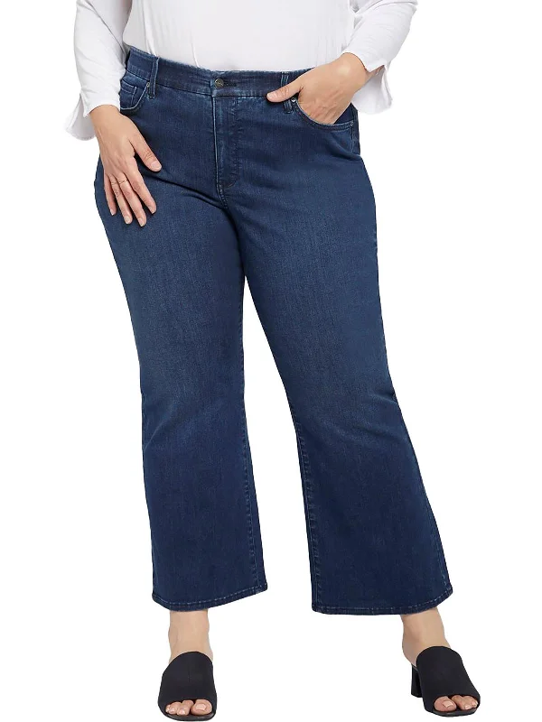 cropped pants summer flair -cropped pants summer flair -Plus Womens Relaxed Fit Dark Wash Flare Jeans