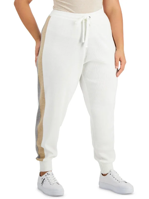 cloves pants rich glow -cloves pants rich glow -Plus Womens Side Stripe Drawstring Jogger Pants