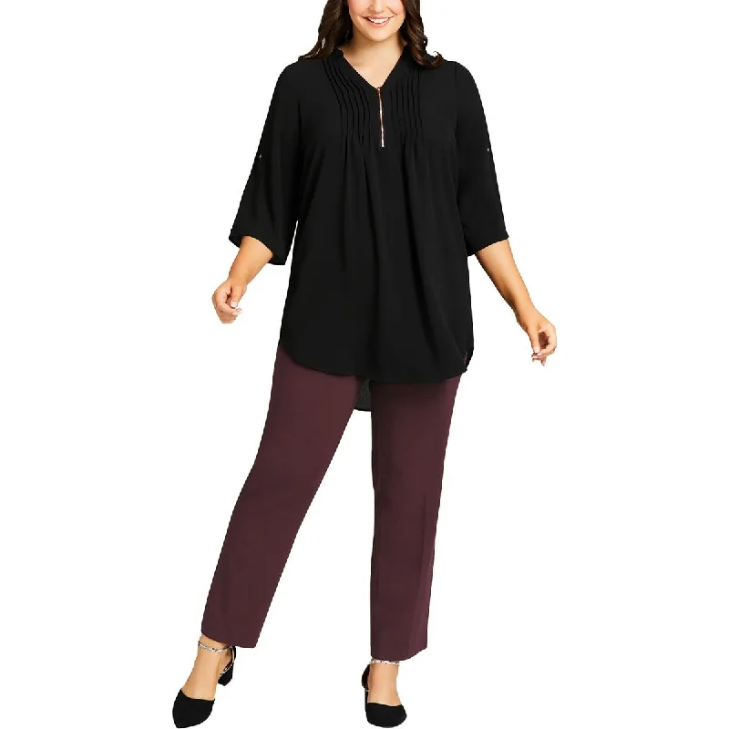 pants with bead trim -pants with bead trim -Plus Womens Tummy Control Comfort Waist Straight Leg Pants