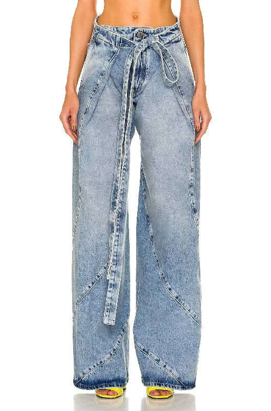 basalt pants dark sheen -basalt pants dark sheen -Pre-Loved Denim With Slit Pockets And Belted Waist Jean In Blue