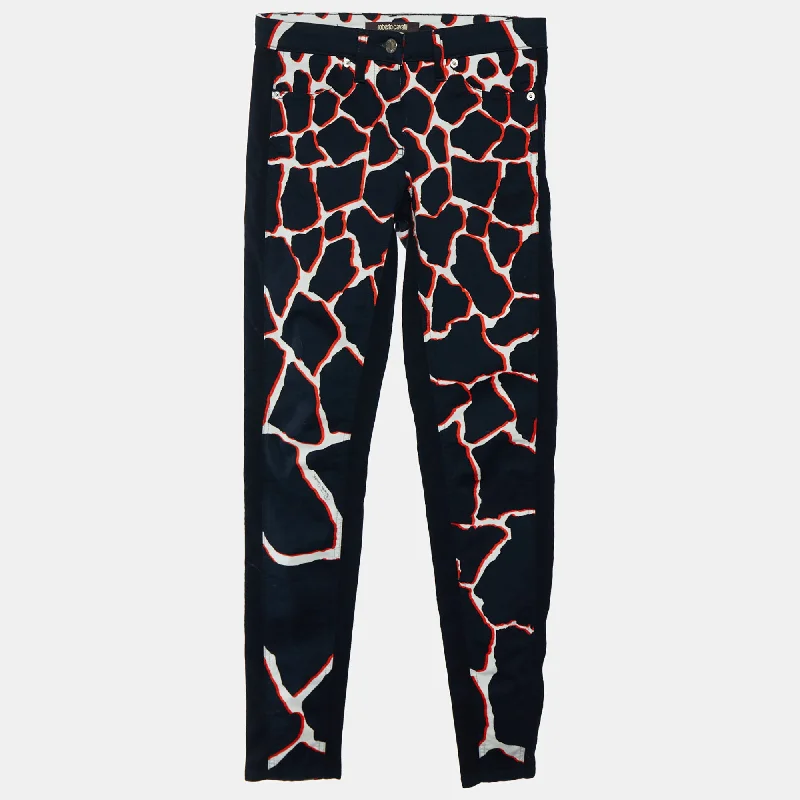 pants women twilight cedar -pants women twilight cedar -Roberto Cavalli Black Denim Printed Detail