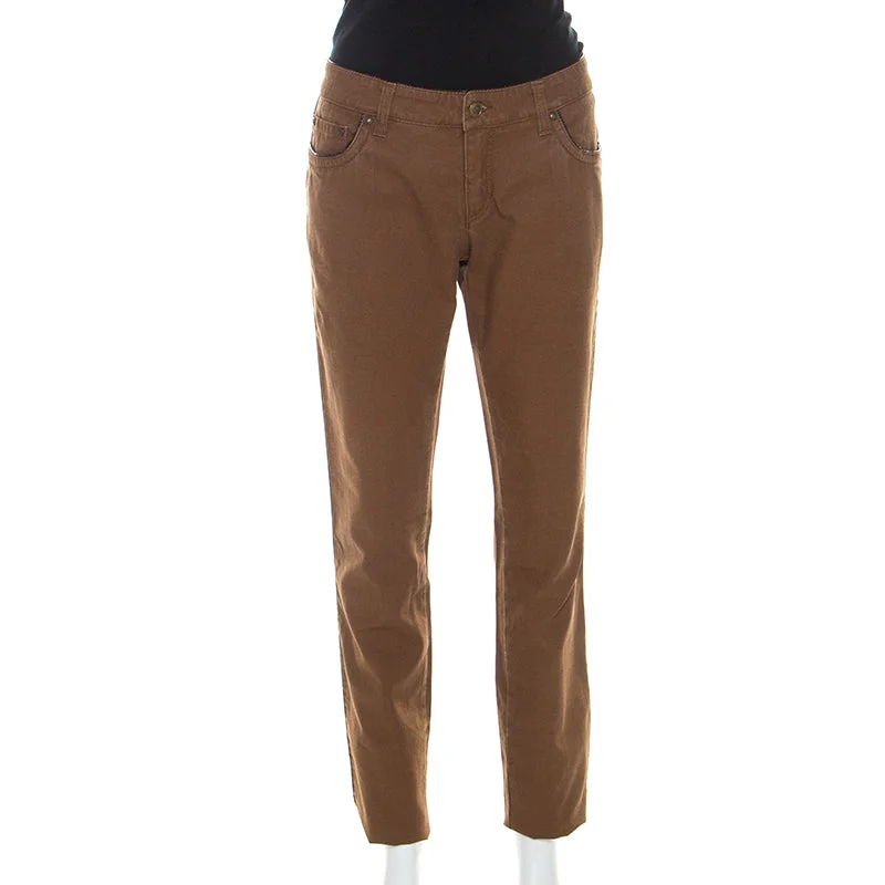 pants women soft cedar -pants women soft cedar -Roberto Cavalli Brown Stretch Cotton Leather Piping Detail Jeans