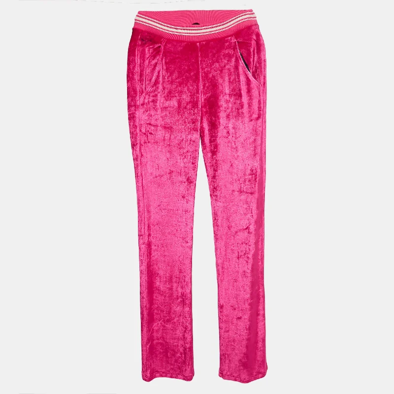 cotton-linen pants soft -cotton-linen pants soft -Roberto Cavalli Pink Embroidered Velvet Knit Pant