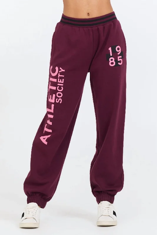 pants with spliced sides -pants with spliced sides -Rose Printed Heavy Jogger In Cabernet