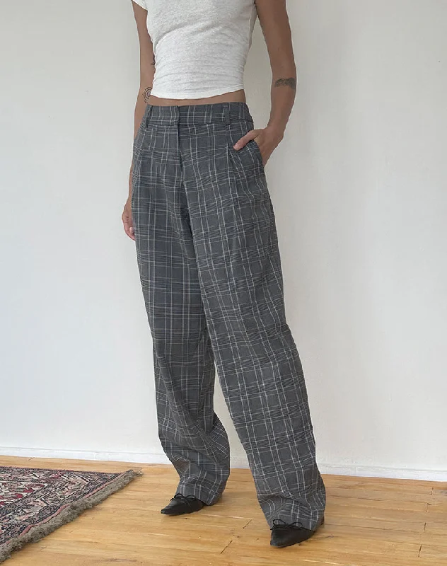 boucle-cotton pants cozy -boucle-cotton pants cozy -Sakaria Wide Leg Trouser in Grey Check