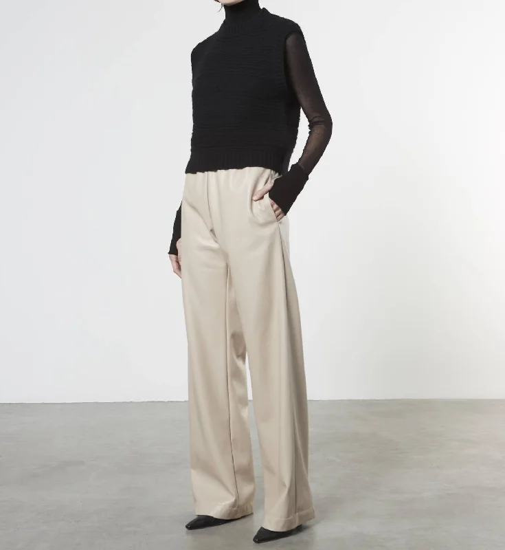 pants with shell studs -pants with shell studs -Soft Leather Straight Leg In Khaki