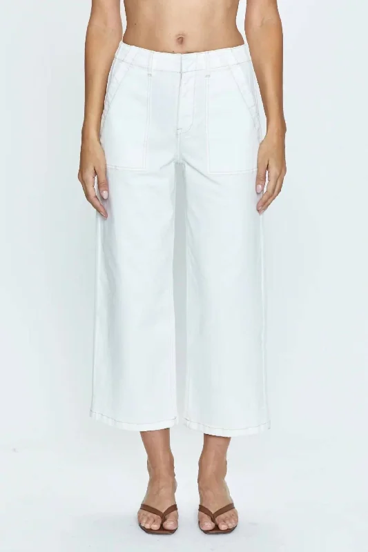 knit-bamboo pants hybrid -knit-bamboo pants hybrid -Sophia Wide Leg Utility Ankle Pant In Le Blanc