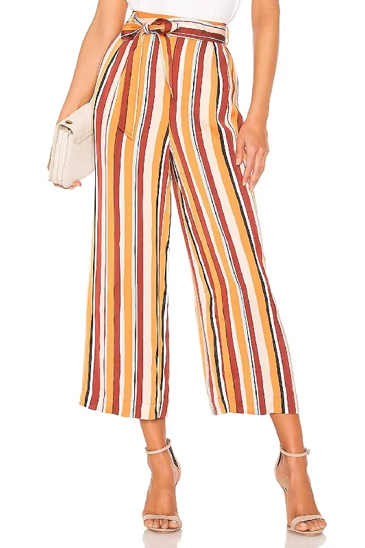 pants women misty amber -pants women misty amber -Striped Satin Belted Wide Leg Crop Pants In Multicolor