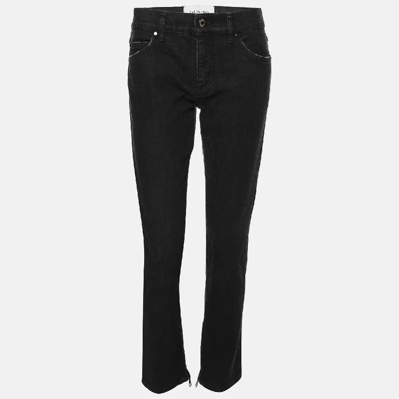 ribbed-cotton pants texture -ribbed-cotton pants texture -Valentino Black Denim Petale Jeans