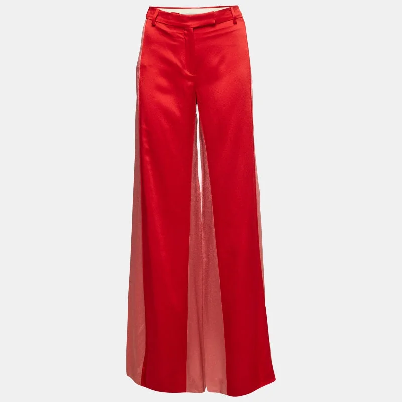 pants with bead trim -pants with bead trim -Valentino Red Crepe Wide Leg Pants