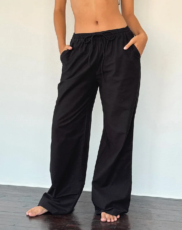 hemp-cotton pants eco -hemp-cotton pants eco -Wasic Wide Leg Linen Trouser in Black