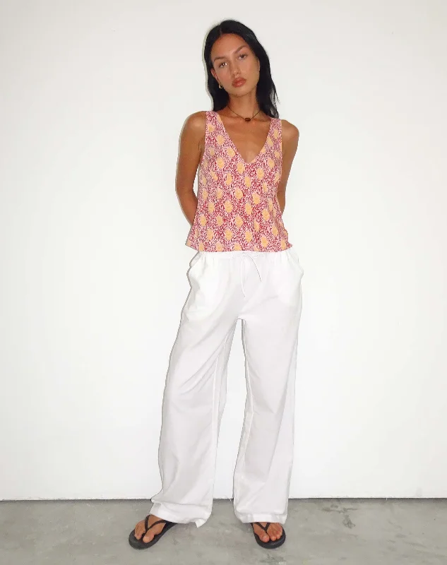 pants with agate patches -pants with agate patches -Wasic Linen Trouser in White