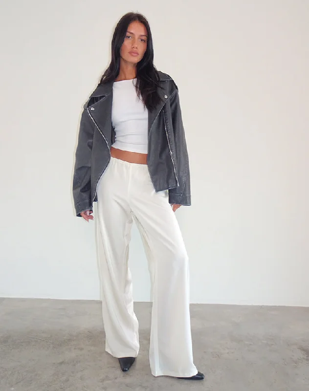 pants with spliced sides -pants with spliced sides -Waski Wide Leg Trouser in Satin Ivory