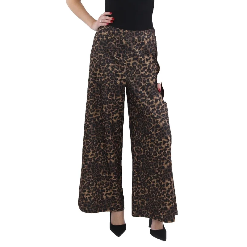 pants with bronze trim -pants with bronze trim -Womens Animal Print Long Wide Leg Pants