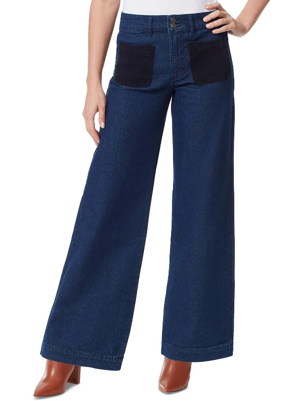 pants with spliced sides -pants with spliced sides -Womens Dark Wash High Rise Wide Leg Jeans