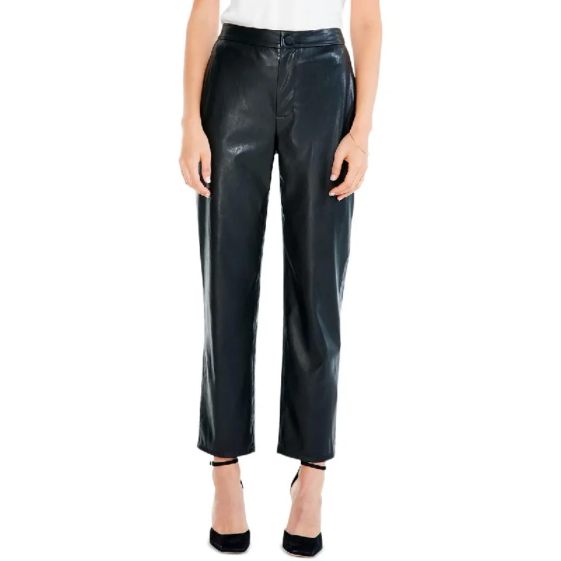 knit-bamboo pants hybrid -knit-bamboo pants hybrid -Womens Faux Leather High Rise Straight Leg Pants