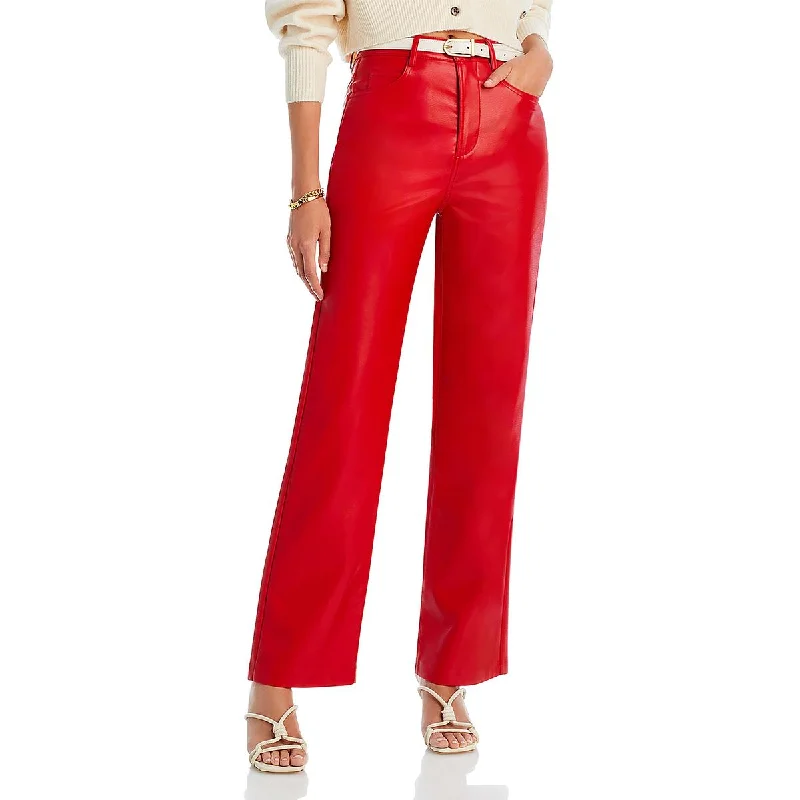 mosaic-cotton pants bold -mosaic-cotton pants bold -Womens Faux Leather Solid Straight Leg Pants