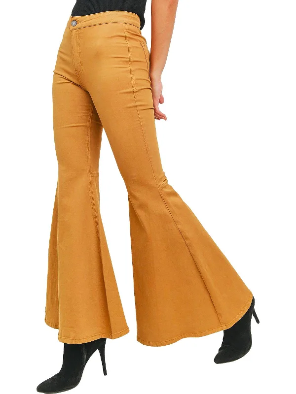 pants with agate patches -pants with agate patches -Womens High Rise Bell Bottom Flare Jeans