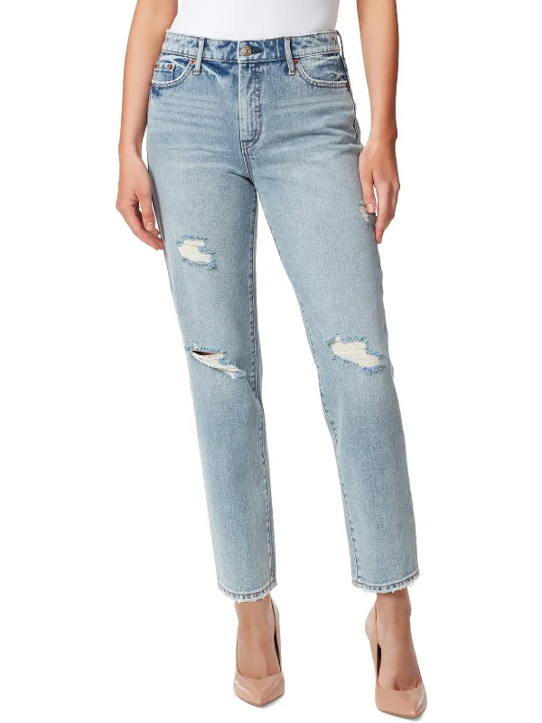 cropped pants summer vibe -cropped pants summer vibe -Womens High Rise Distressed Straight Leg Jeans