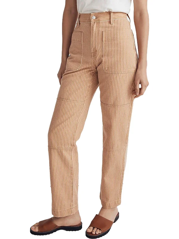 pants with bead studs -pants with bead studs -Womens High-Rise Striped Straight Leg Jeans