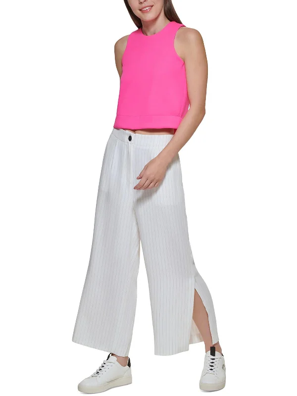 cropped pants beach chic -cropped pants beach chic -Womens High Waist Crop Wide Leg Pants