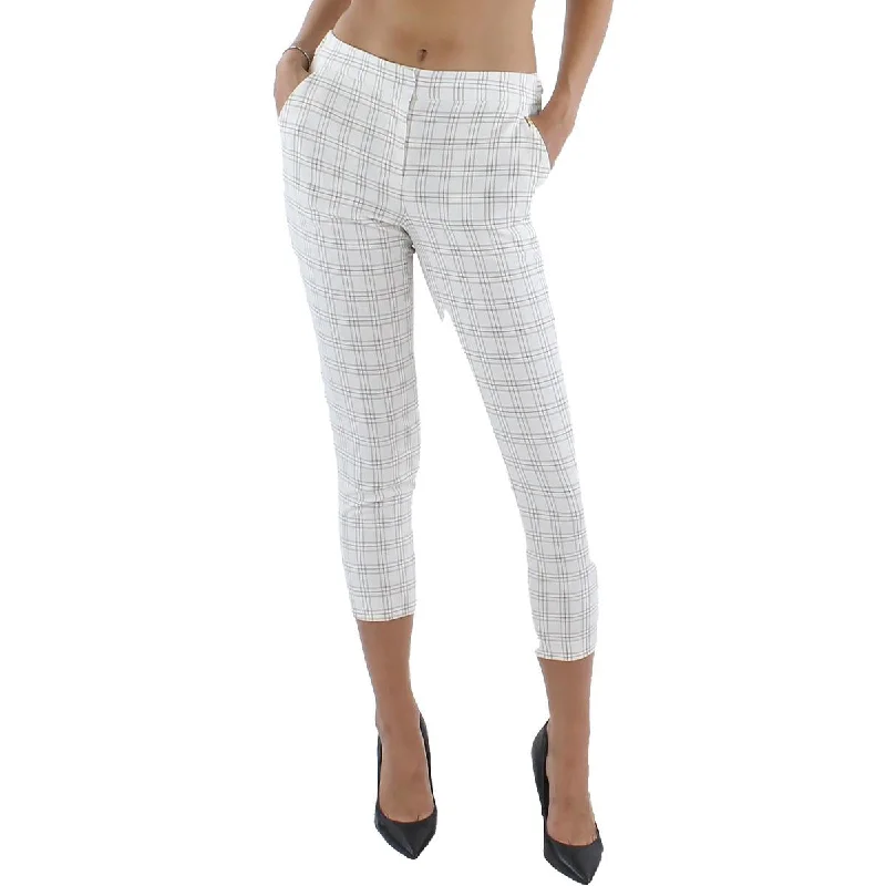 cropped pants festival layer -cropped pants festival layer -Womens Plaid Flat Front Ankle Pants