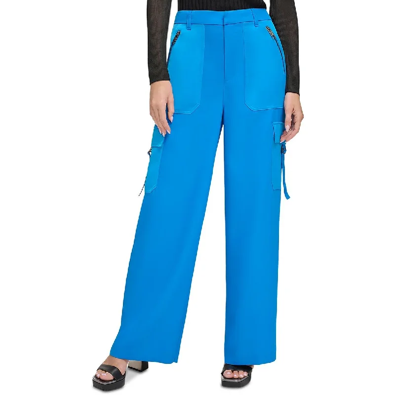 high-waisted pants festival vibe -high-waisted pants festival vibe -Womens Satin Trim High Rise Cargo Pants