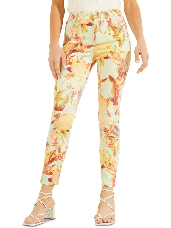 cropped pants urban flair -cropped pants urban flair -Womens Tencel Floral Skinny Pants