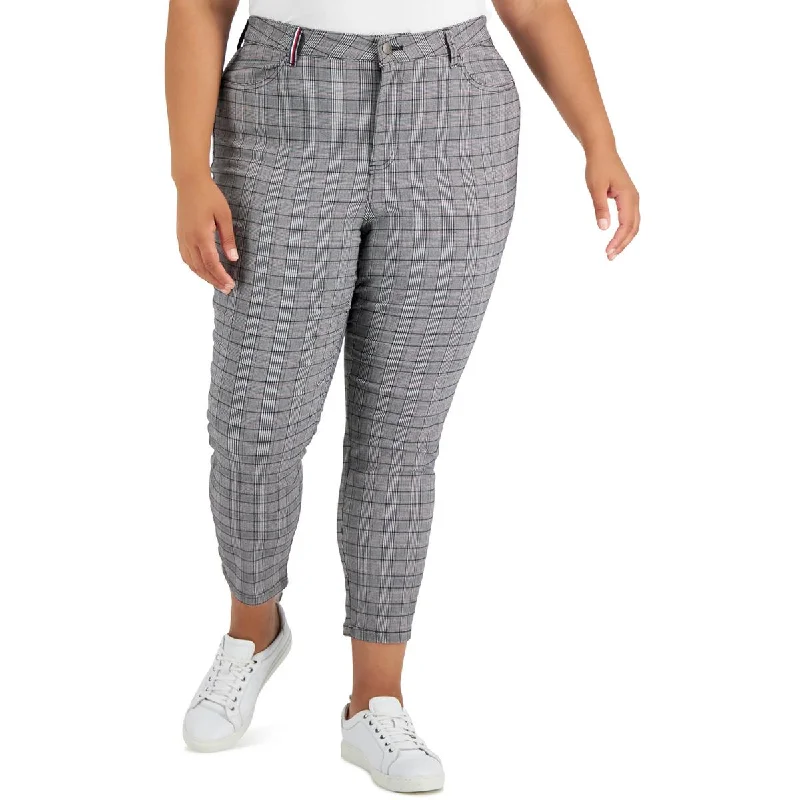 pants with spliced hems -pants with spliced hems -Womens Woven Plaid Skinny Pants